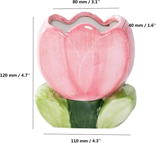Vista 3 de TANG SONG Soporte para brochas de maquillaje de tulipanes de cerámica, caja de almacenamiento de cosméticos de flores, soporte para bolígrafos y Rosa