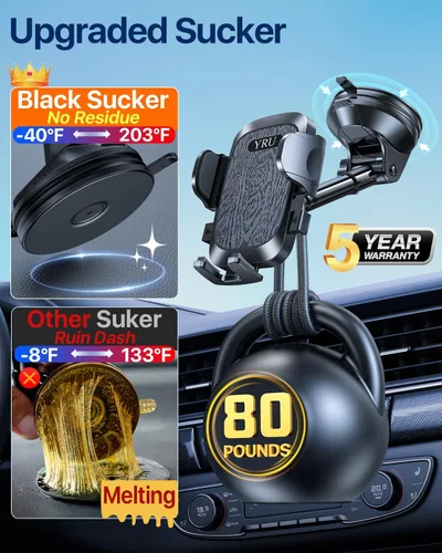 Vista 2 de YRU Soporte de teléfono de automóvil de grado militar mejorado con ventosa giratoria más fuerte para parabrisas de tablero, soporte de tablero