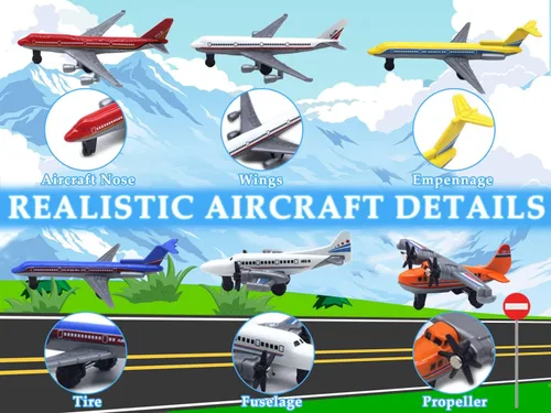 Vista 2 de Crelloci Toy Airplane Paquete de 6 Mini Aviones Fundidos a Presión, el Set de Juego Incluye Planeador y Aviones de Aerolíneas para Favores de Fiesta