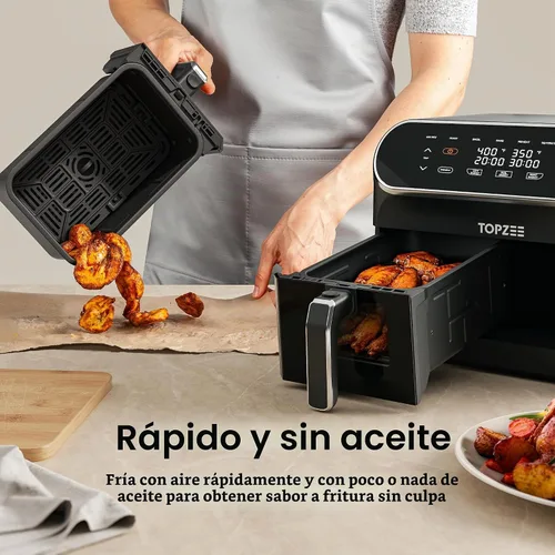 Vista 7 de Topzee Freidora de aire de doble cesta de 8 cuartos – Freidora de aire de tamaño familiar con zonas independientes duales, 8 ajustes preestablecidos
