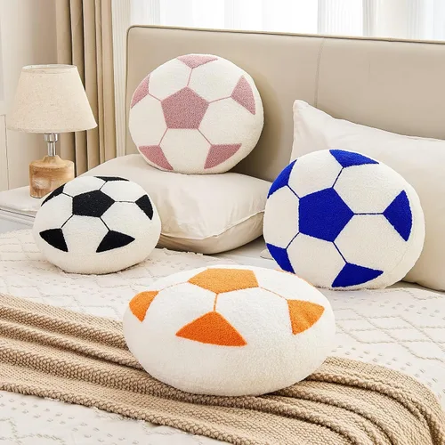 Vista 6 de Uvvyui Almohada de fútbol de fútbol con forma redonda, decorativa para decoración de habitación, cojín de felpa para sofá y dormitorio