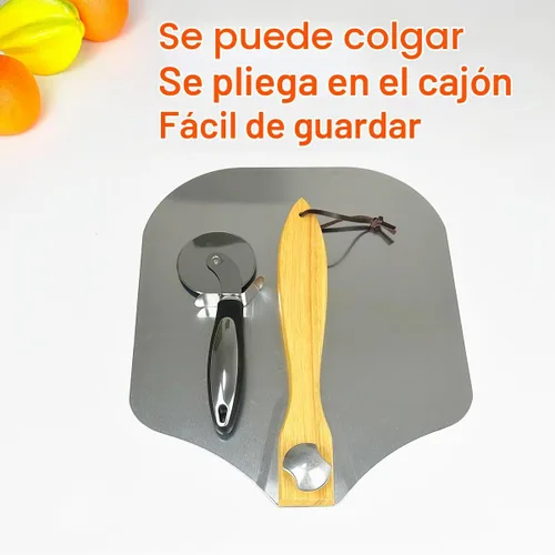 Vista 5 de KLAQQED Pala de pizza de 12 x 14 pulgadas, espátula de pizza con mango de madera plegable, herramientas de aluminio para hacer accesorios