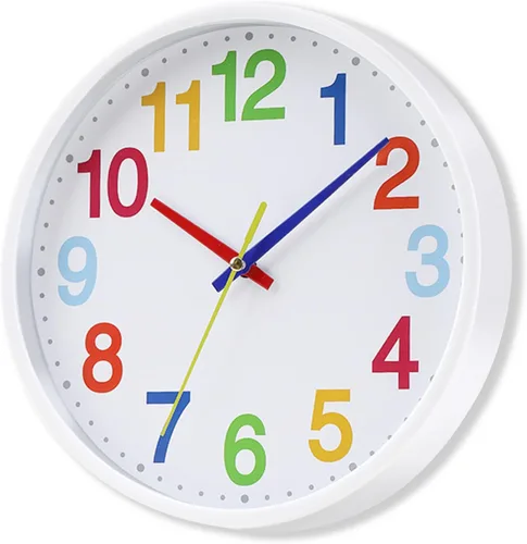 Vista 9 de Reloj de pared para niños, reloj de pared silencioso de 12 pulgadas para niños, reloj de pared decorativo de cuarzo silencioso sin tictac para aulas