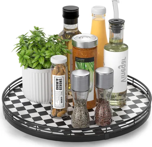 Vista 40 de Marble Lazy Susan - Tocadiscos para mesa, bandeja redonda de mármol de grano de madera antigua de 10 pulgadas para mesa de comedor, encimera de Negro