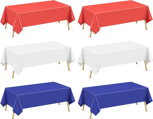 Vista 34 de Mantel rectangular de la serie azul y verde, 4 piezas, 54 x 72 pulgadas, color sólido, impermeable y a prueba de derrames, mantel de plástico