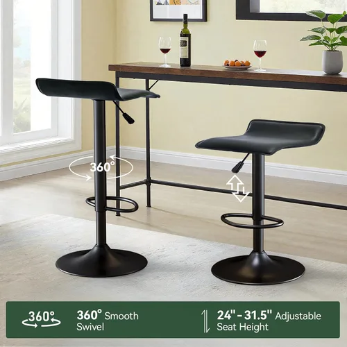 Vista 3 de Vogue Furniture Direct Juego de 2 taburetes de bar giratorios ajustables, modernos taburetes de altura de mostrador de piel sintética sin respaldo