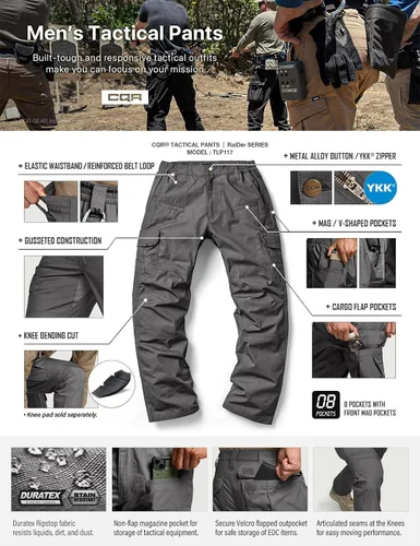 Vista 8 de CQR Men's Tactical Pants, Water Resistant Ripstop Cargo Pants, Lightweight EDC Work Hiking Pants, Outdoor Apparel