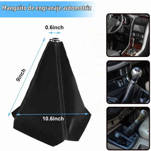 Vista 2 de Funda para pomo de cambios de coche, cubierta para pomo de cambios para protección, funda para palanca de cambios de cuero manual/automático Negro