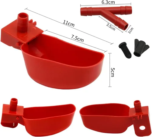 Vista 4 de 12 tazas de agua de codorniz para palomas, bebedero automático para pájaros para jaula, cría de aves de corral (rojo)