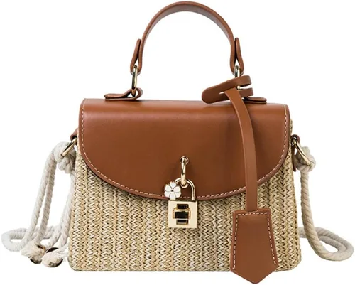 Vista 7 de Bolso cuadrado de paja para mujer, bolsos de playa de ratán para mujer, bolso cruzado de paja de verano, bolso de mano, bolso de hombro 2024