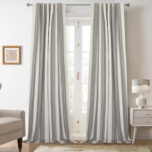 Vista 84 de DriftAway Chris Linen - Cortinas opacas con capa térmica y reductora de sonido, 63 pulgadas de largo para dormitorio, cortinas estampadas a rayas