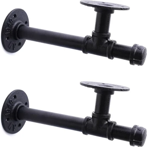 Vista 12 de Soportes de estante de tubo industrial de 3/4", soportes de estantería DIY de hierro negro montados en pared para colgar, soportes de tubería