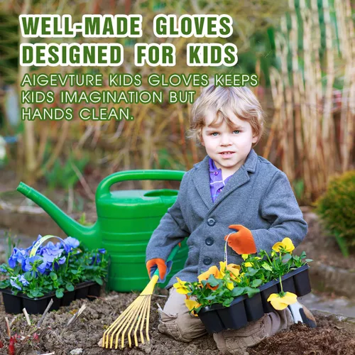 Vista 4 de AIGEVTURE 3 pares de guantes de jardinería para niños de 2 a 13 años, guantes de jardín para niños pequeños, guantes de trabajo de patio para niños