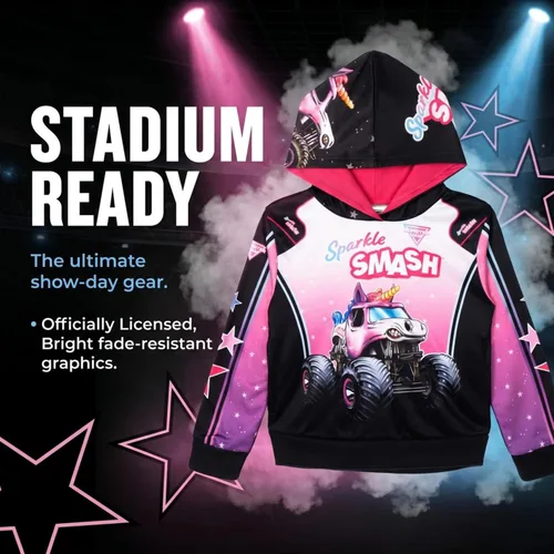 Vista 3 de Sudadera con capucha de forro polar Monster Jam para niños de pequeño a grande Grave Digger El Toro Loco Megalodon Sparkle Smash