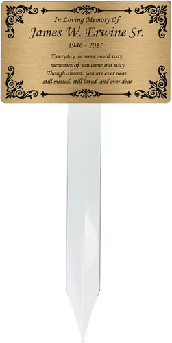 Vista 8 de Estaca de Placa Conmemorativa Personalizada, Marcador de Tumba, Placa de Recuerdo, Exterior, Interior, Placa Conmemorativa (Negro/Plateado)