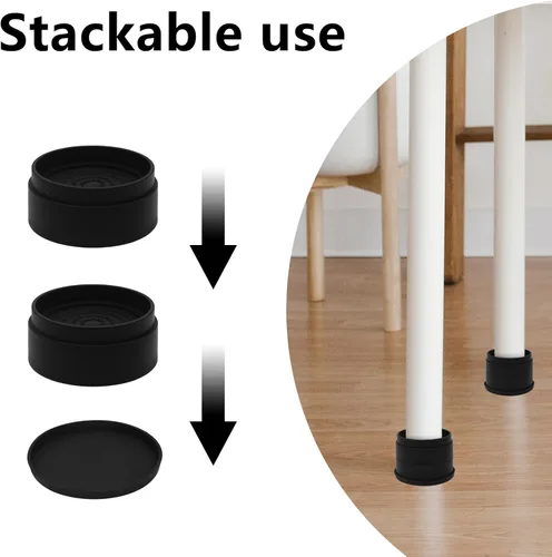 Vista 6 de 4 juegos de elevadores de muebles - elevadores de cama negros de 1", 2" o 3" pulgadas, elevadores redondos apilables resistentes para mesa, sofá