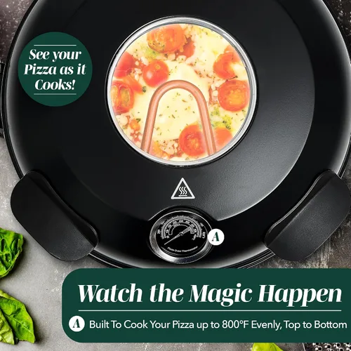 Vista 5 de Horno de Pizza Eléctrico de Encimera Cook With Color – Pizzero para Pizzas Crujientes de Encimera, Calienta hasta 800˚F, Piedra Cerámica de 12