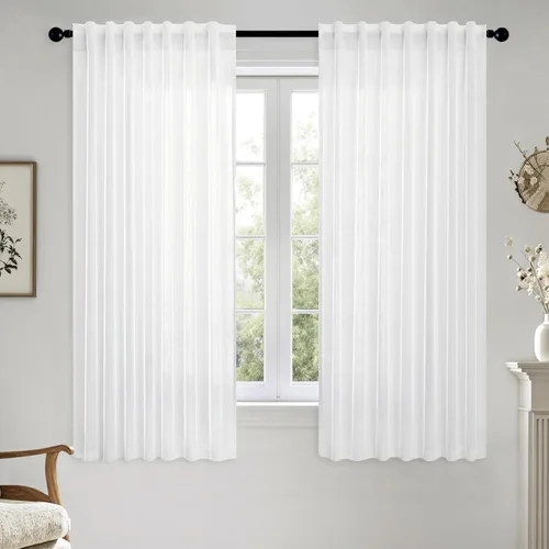 Vista 66 de MIULEE - Cortinas semitraslúcidas suaves y gruesas con textura de lino para cocina y ventana de baño, con trabilla trasera y bolsillo para Blanco