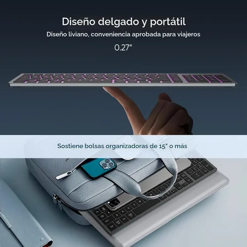 Vista 4 de SABLUTE Teclado Inalámbrico con 7 Luces Traseras de Color, Teclado de Computadora Compacto, Silencioso, Recargable, Inalámbrico, con Teclas