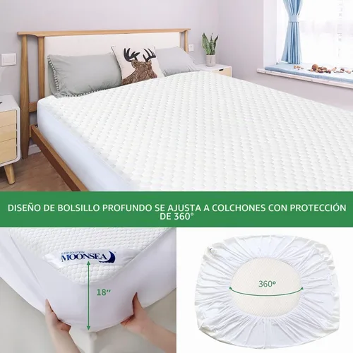 Vista 5 de Protector de colchón Queen impermeable, refrescante, tela transpirable de viscosa 3D, bolsillo profundo de 8-18 pulgadas, lavable, sin ruido