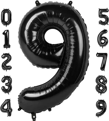 Vista 20 de Globos con números de 40 pulgadas, color negro, para decoraciones de cumpleaños de 10 a 100 años Jumbo 40In & Vibrant Color, With Hanging Holes
