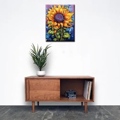 Vista 4 de Kit de pintura por números de flores amarillas tropicales, 16 x 20 pulgadas, grafiti, girasoles, pintura colorida para garabatos, lienzo de pintura