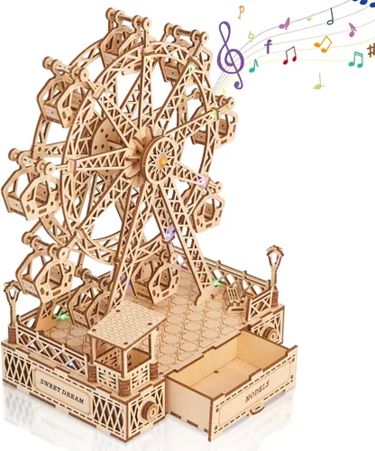 Vista 7 de Rompecabezas de madera 3D para adultos con música, kit de construcción de modelo de rueda de fortuna, pasatiempos de modelo de madera