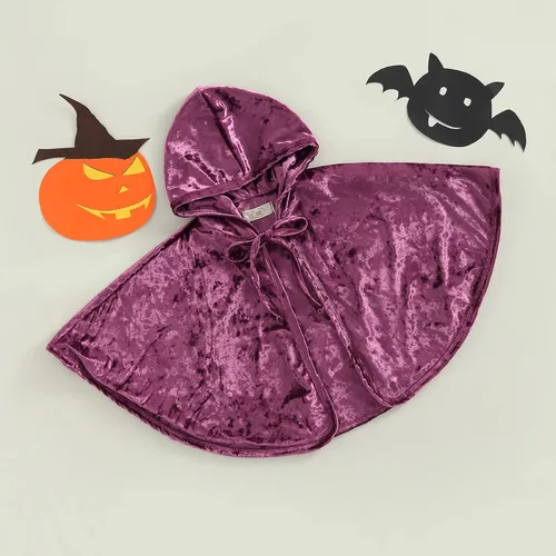 Vista 3 de Capa de Halloween con cordones y capucha para niños pequeños y niñas, poncho de terciopelo, disfraz de bruja