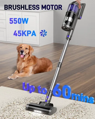 Vista 3 de Aspiradora Inalámbrica, Aspiradoras para el Hogar, 45KPA 550W Palo Portátil de Mano 60 Minutos de Duración Batería Recargable para Pelo de Mascotas