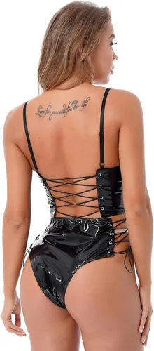Vista 3 de YiZYiF Body de tanga de corte alto de piel de PVC para mujer