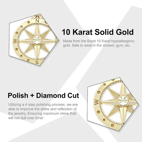 Vista 2 de Charm America - Charm de brújula de oro - Oro macizo de 10 quilates, Oro macizo de 10 quilates, No es una piedra preciosa