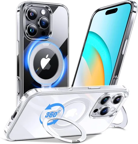 Vista 17 de Anqrp Funda transparente con función atril magnética con junta tórica para iPhone 12/12 Pro, compatible con Mag-Safe, de grado militar, reforzada