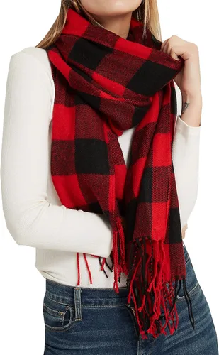 Vista 9 de Wander Agio Chal Largo de Moda para Mujer con Cuadrícula Grande, Bufanda Grande Cálida de Rejilla para Invierno Beige