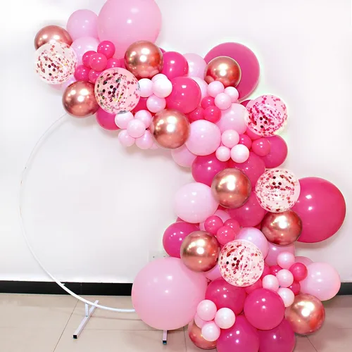 Vista 8 de Kit de arco de guirnalda de globos rosados, 145 globos de oro rosa intenso con globos de confeti para decoración del día de la madre, cumpleaños