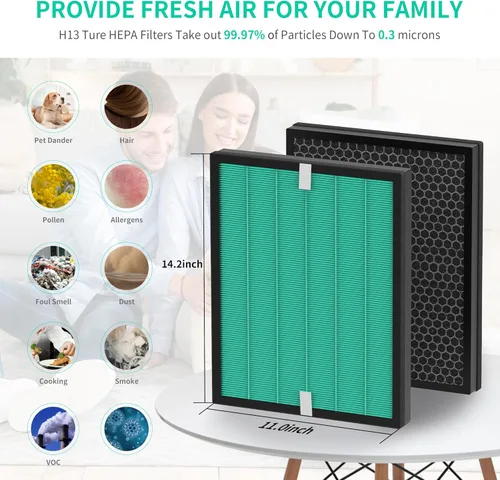 Vista 5 de Filtro de repuesto mejorado 150 para Coway Airmega 150 (AP-1019C) y purificador de aire Airmega 160, filtro HEPA verde verdadero y filtro de carbón
