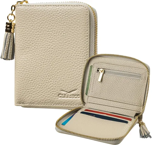 Vista 10 de Claasico Cartera Bifold para mujer con bloqueo RFID Cartera de piel auténtica con cremallera y bolsillo para monedas para mujer Elegante soporte