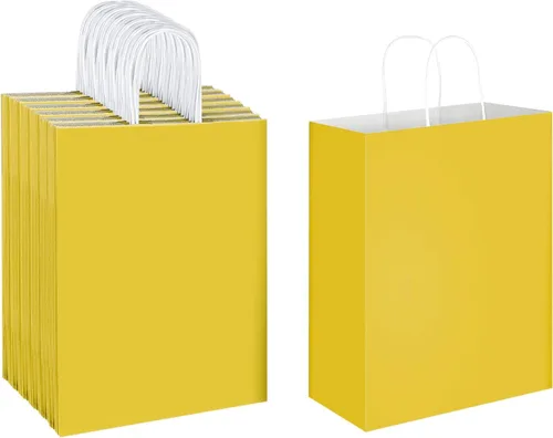 Vista 9 de Oikss - Paquete de 50 bolsas de papel kraft marrón natural con asas, tamaño grande, 10x5x13, para regalos de cumpleaños, compras al por menor