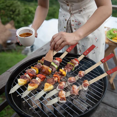 Vista 4 de Zhehao 16 brochetas resistentes de 1 pulgada de ancho, 0.079 in de ancho, pinchos finos de metal de acero inoxidable para asar a la parrilla