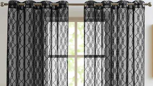 Vista 4 de Warm Home Designs Cortinas modernas para sala de estar o dormitorio. Cortinas negras transparentes de 84 pulgadas de largo con diseño geométrico