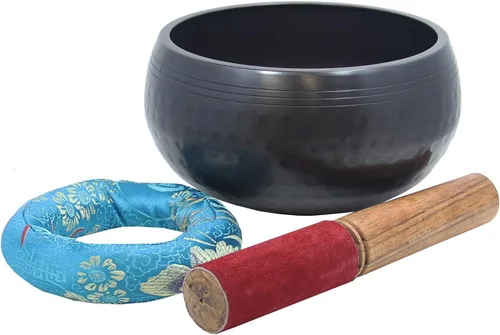 Vista 2 de Juego de mazo tibetano de 5.5 pulgadas con cojín de cuenco de canto martillado a mano oscura