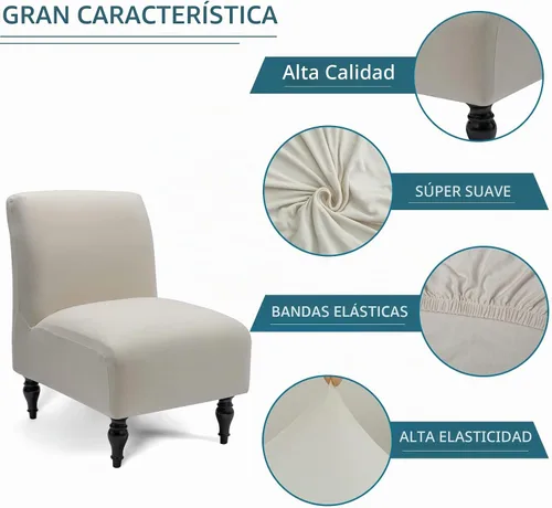 Vista 5 de Liykimt Funda para Silla de Acento sin Brazos Slipcover, Funda Slipcover para Silla Slipper de Spandex Elástico Extraíble para Silla sin Brazos Beige