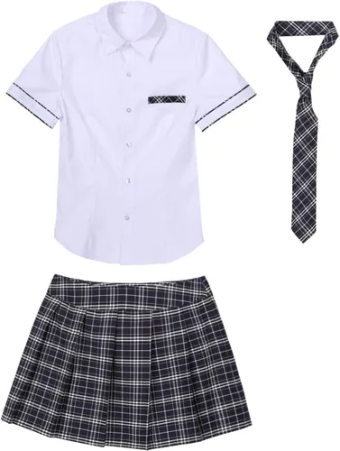 Vista 5 de Moily Uniformes de cosplay para mujer, manga corta, cuello de solapa, blusas con falda plisada y corbata