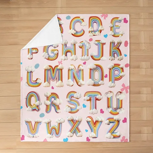 Vista 5 de Erosebridal Rainbow English Alphabet Fleece Throw Blanket 40"x50" - Ultra-Soft for Couch Sofa Bed,Cartoon Letters Flannel Blanket,Love Hearts Fuzzy