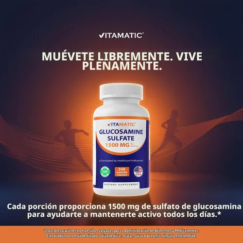 Vista 7 de Vitamatic Suplemento de sulfato de glucosamina, 1500 mg, 120 porciones, 240 cápsulas
