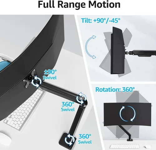 Vista 5 de MOUNTUP Brazo de monitor ultraancho para pantalla de máximo 42 pulgadas, soporte de escritorio de alta resistencia para monitor de 4.4 a 33 libras