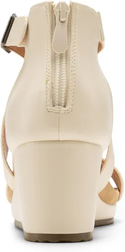 Vista 7 de Dream Pairs - Sandalias con plataforma de cuña para mujer, con punta abierta y correa para el tobillo con hebilla, para el verano Beige