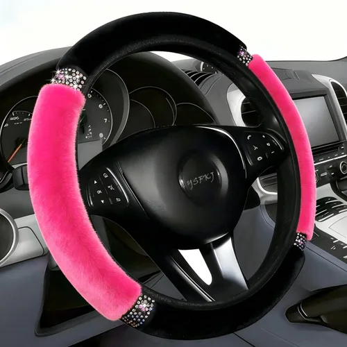 Vista 9 de Funda de volante esponjosa, protector de volante de coche universal de 15 pulgadas con diamantes de imitación de cristal coloridos, protector