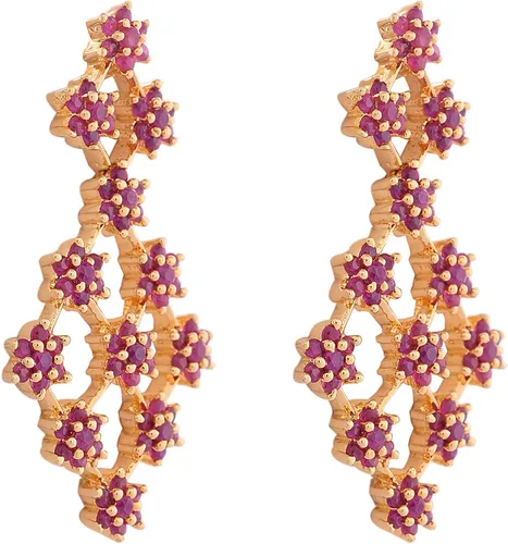Vista 6 de Ratnavali Jewels Juego de collar y aretes de triple línea de circonita cúbica en tono dorado para novias y bodas