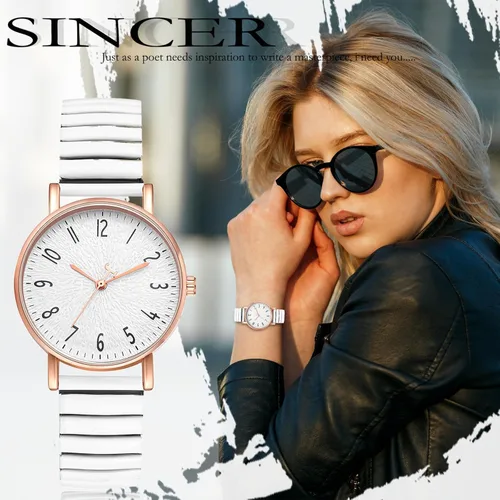 Vista 4 de Lancardo Reloj de banda elástica para mujer: reloj de pulsera analógico de cuarzo analógico con esfera blanca y esfera blanca fácil de leer