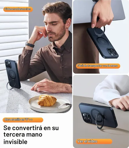 Vista 9 de TORRAS Funda Ostand ultra magnética para iPhone 15 Pro [compatible con MagSafe] [soporte resistente y soporte para anillo] grado militar, a prueba